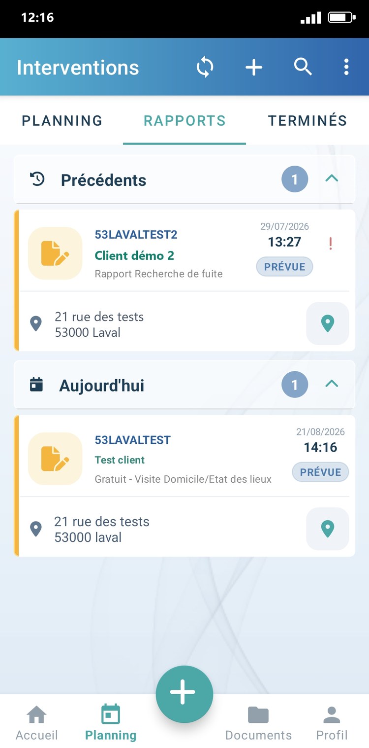 Oskala App - Rapports d'intervention